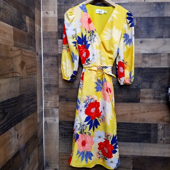 Eliza J, 10 Petite dress, yellow flowered - Picture 1 of 7